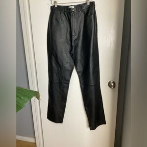 Classic Black Leather Straight Pants 14